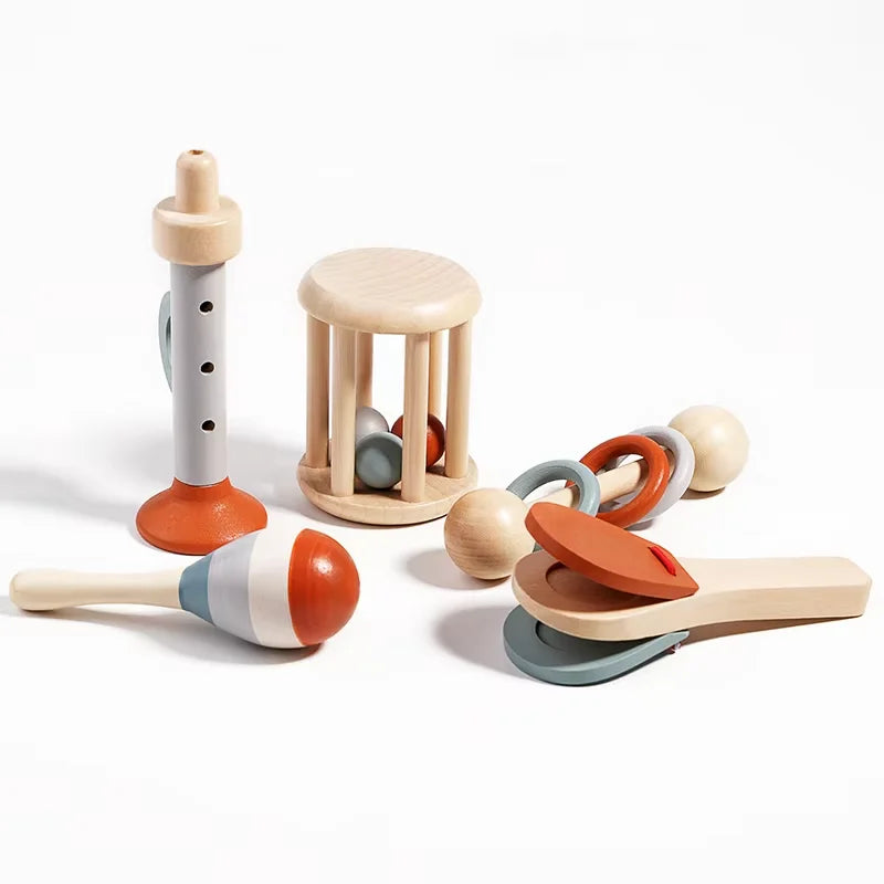 Holz Montessori Musikspielzeug – Pädagogisches Baby-Instrumenten-Set, 5-tlg